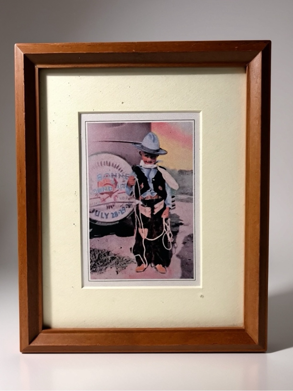 Framed Western Children Art Print in Brown Wooden Frame